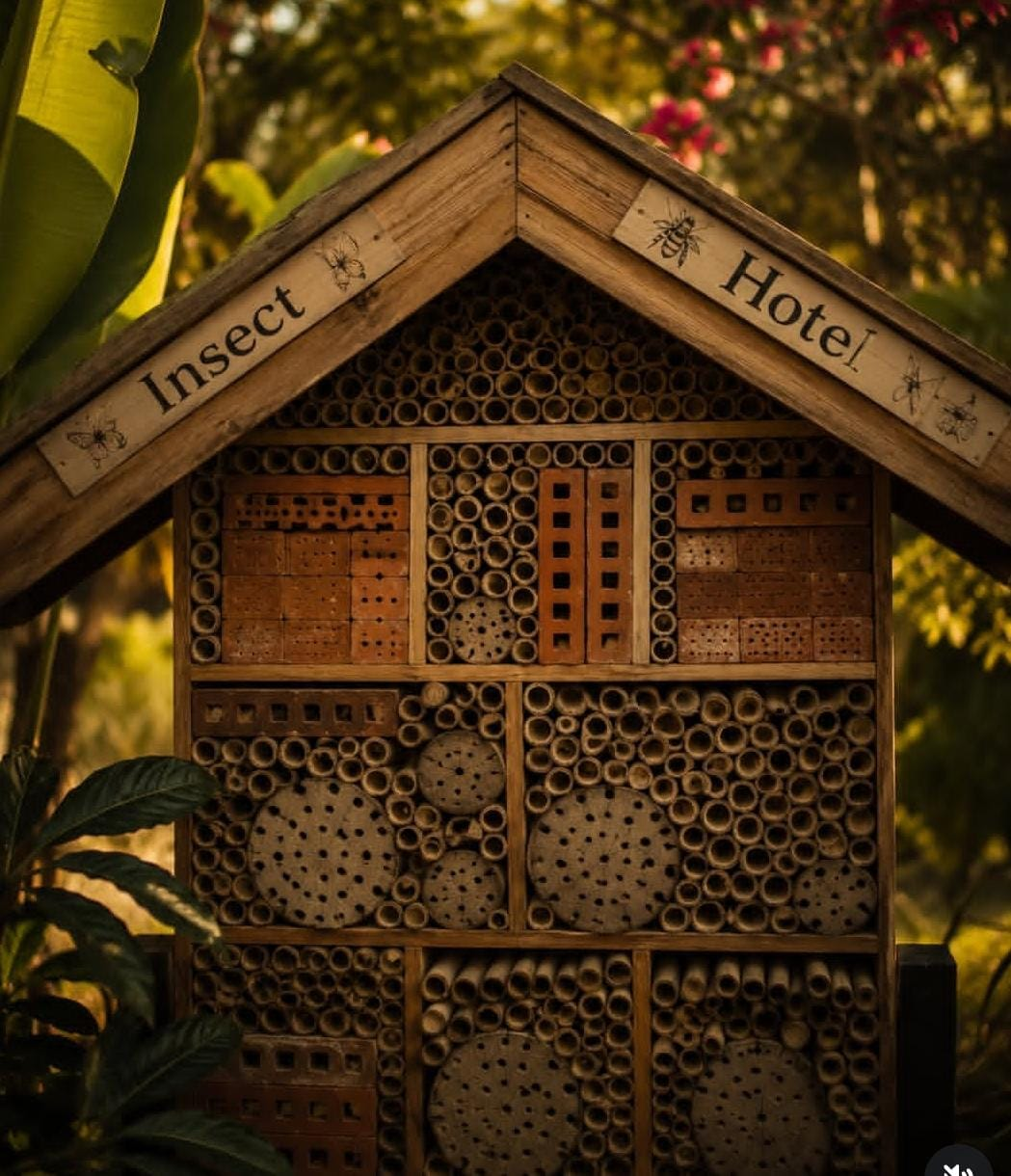 Insect hotel supporting pollinators in the organic garden